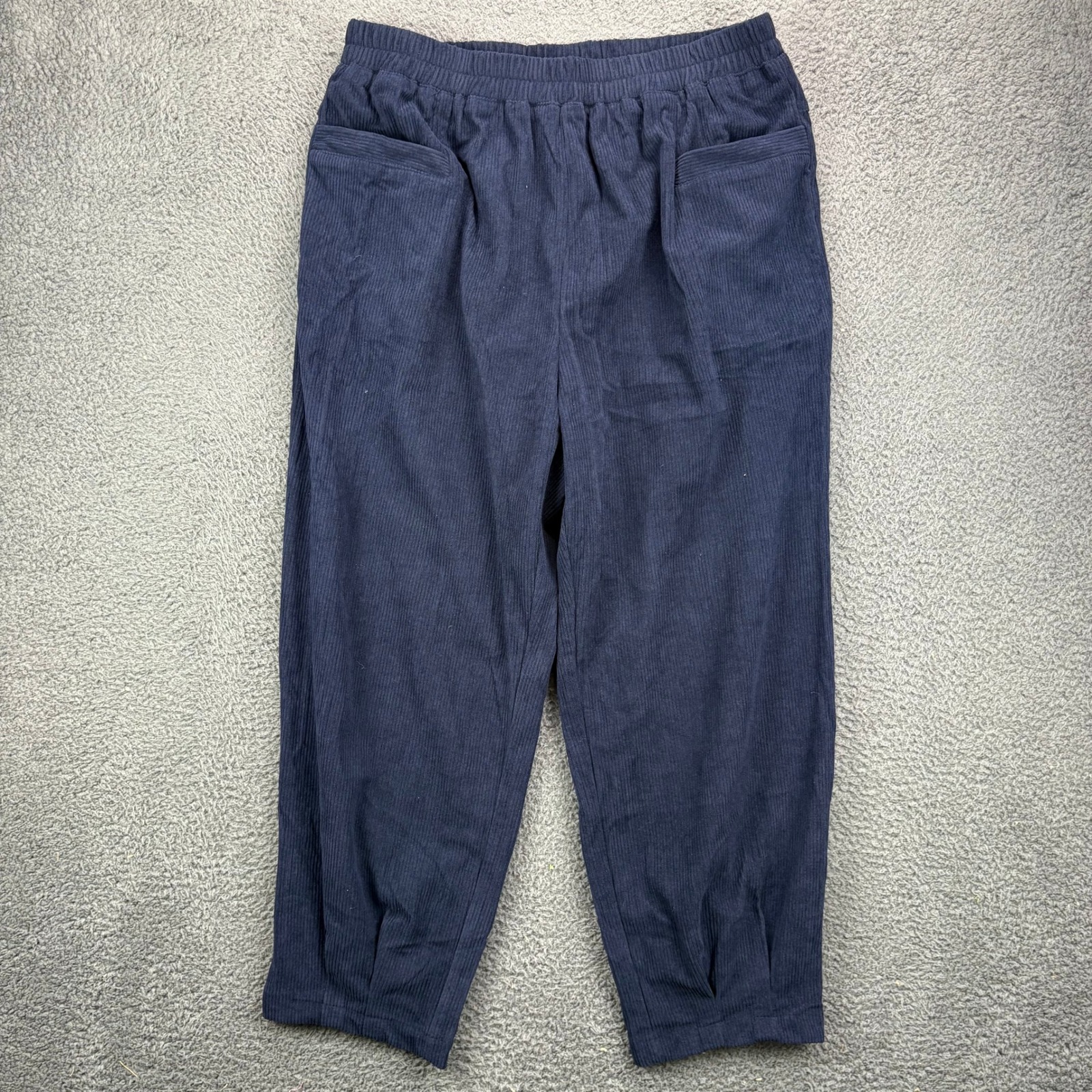 Navy Blue Corduroy Elastic Waist Tapered Pants Womens Size Xl 241